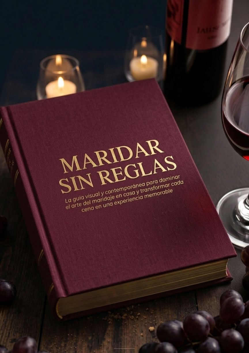 Ebook de vinos abierto junto a una copa
